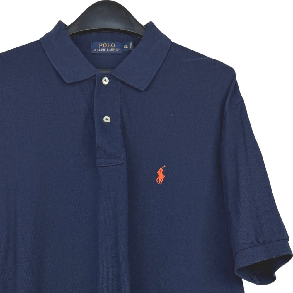 Polo Ralph Lauren Polo Shirt Mens XL 100% Cotton Pique Solid Navy Blue Pony